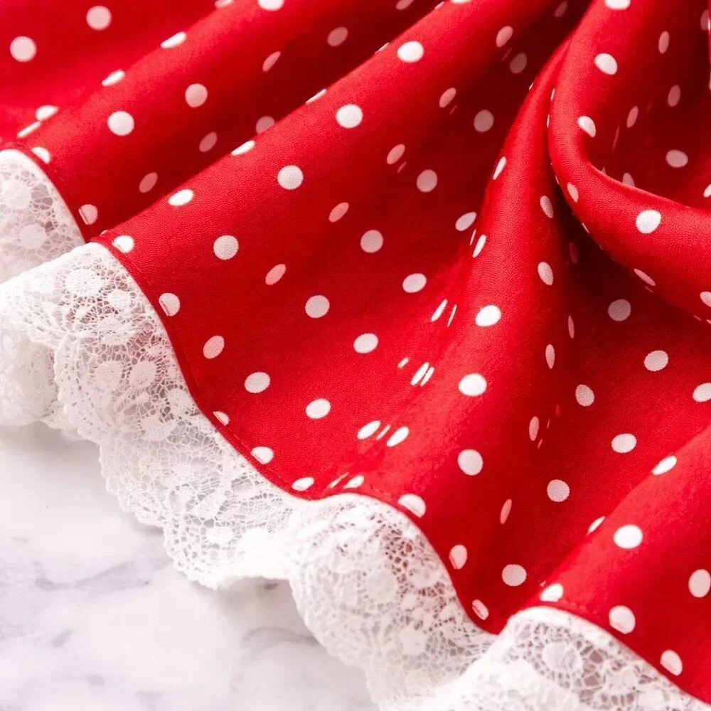 For Love & Lemons Polka Dot Scarf Red Lace Trim Silk Head Neck Square UO New